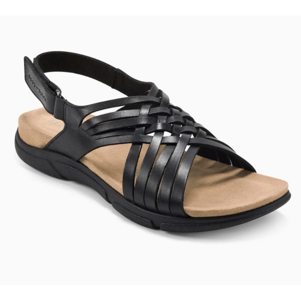 Easy Spirit Mar Women's‎ Black Leather Woven Gladiator Sandals 11M Flat Strappy